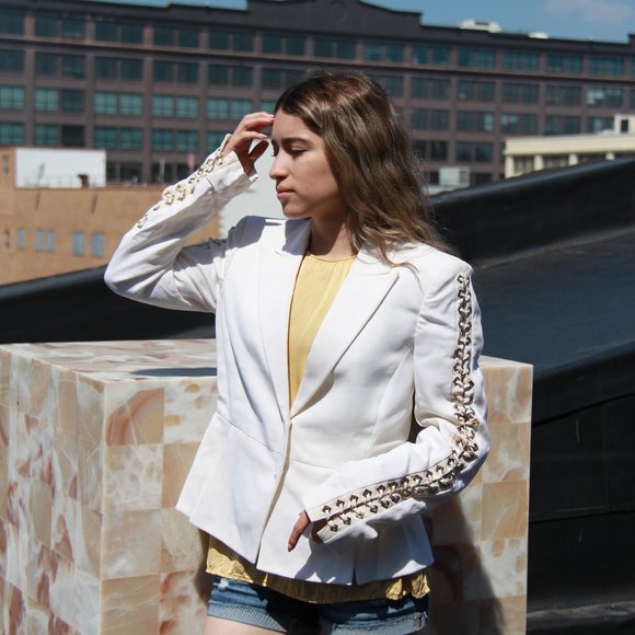 Versace Embellished Jacket With Gold Grommet